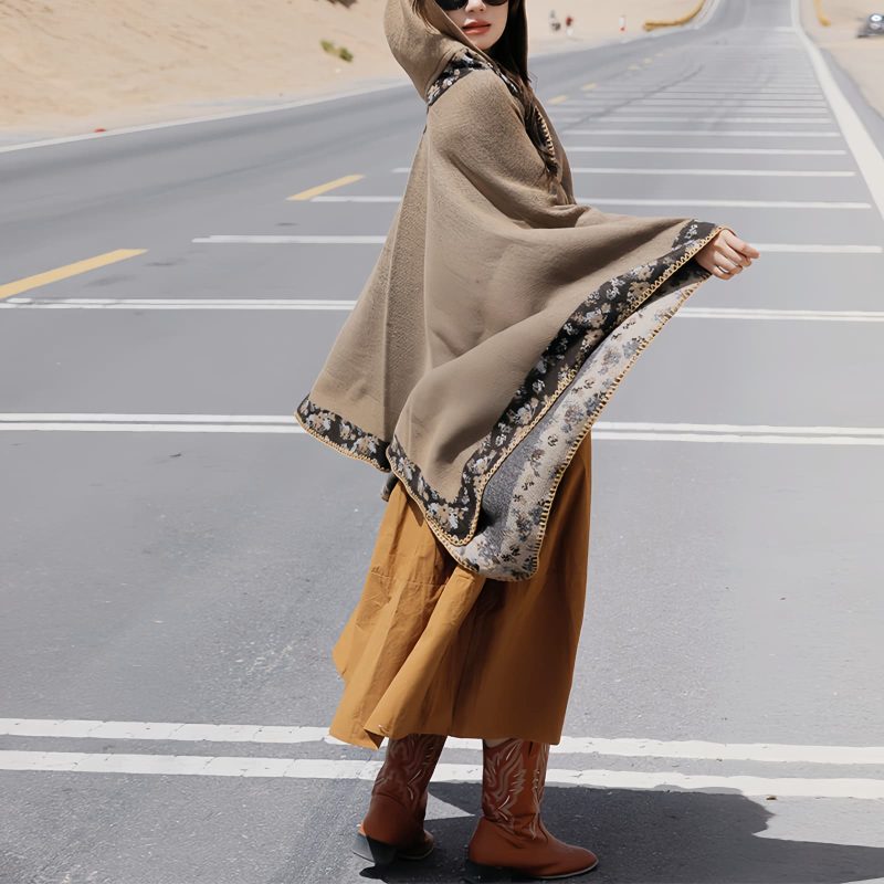 Tibetan Small Floral Hooded Shawl Tibetan Small Floral Hooded Shawl