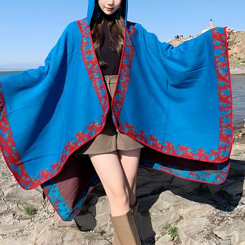 Tibetan Small Floral Hooded Shawl Tibetan Small Floral Hooded Shawl