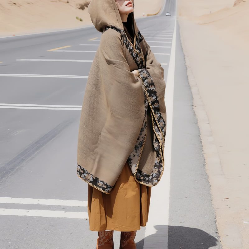 Tibetan Small Floral Hooded Shawl Tibetan Small Floral Hooded Shawl