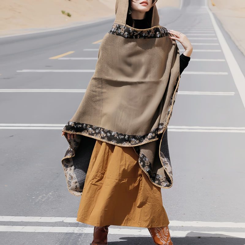 Tibetan Small Floral Hooded Shawl Tibetan Small Floral Hooded Shawl