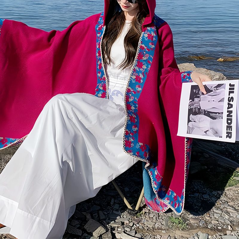 Tibetan Small Floral Hooded Shawl Tibetan Small Floral Hooded Shawl
