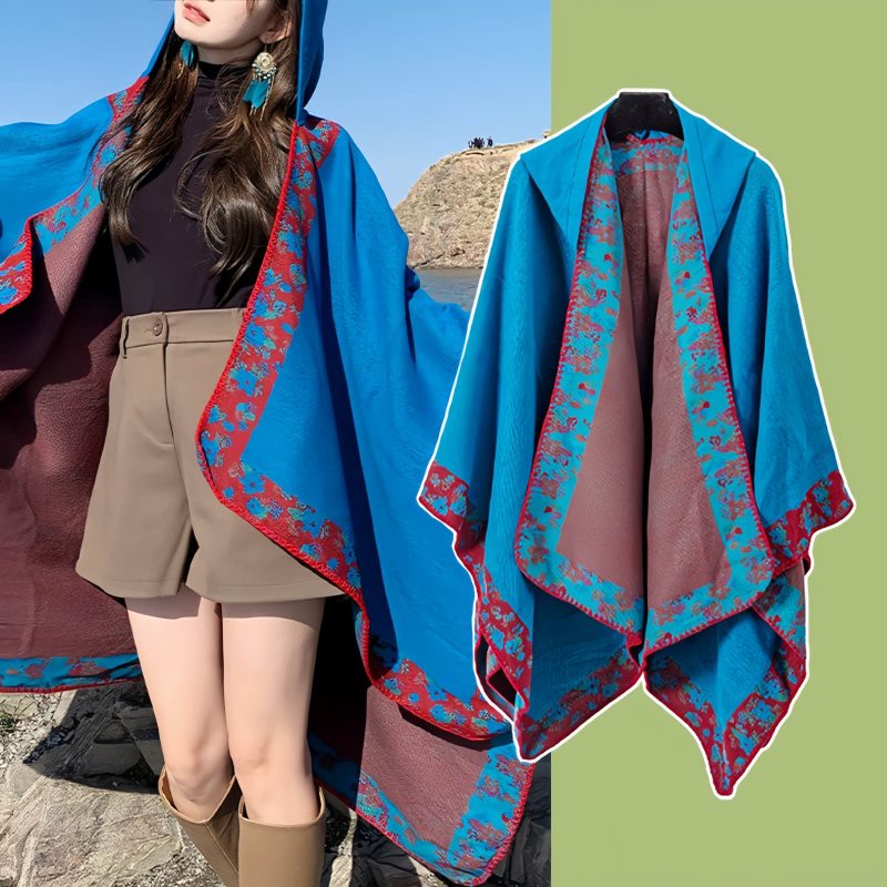 Tibetan Small Floral Hooded Shawl Tibetan Small Floral Hooded Shawl