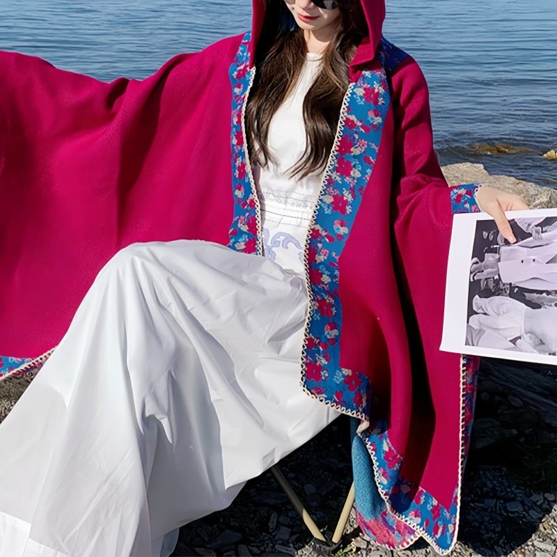 Tibetan Small Floral Hooded Shawl Tibetan Small Floral Hooded Shawl