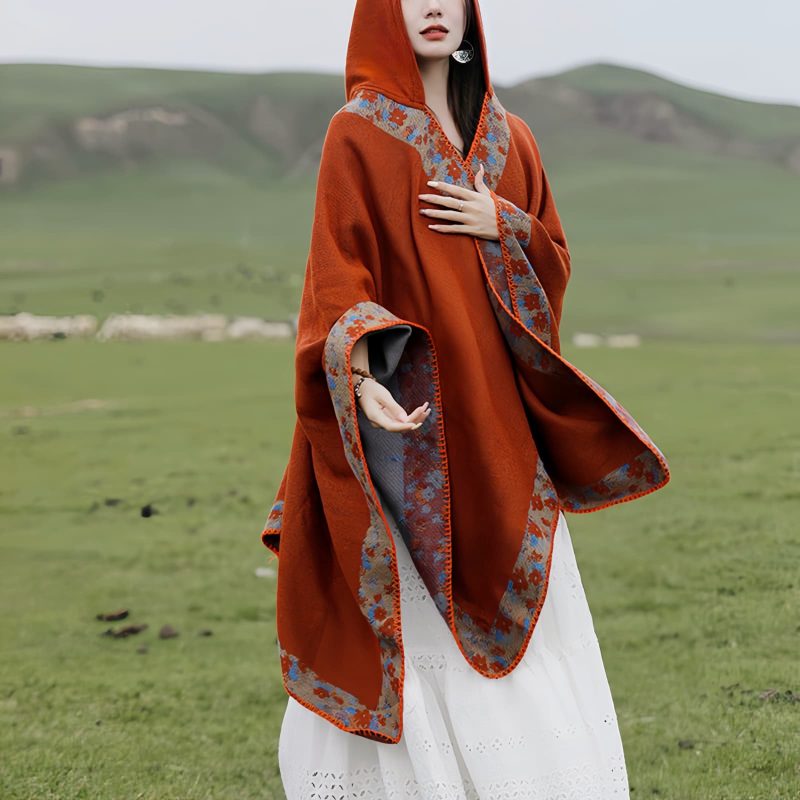 Tibetan Small Floral Hooded Shawl Tibetan Small Floral Hooded Shawl