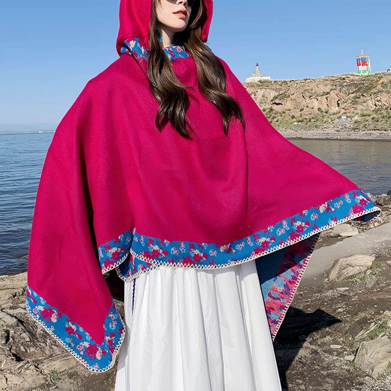 Tibetan Small Floral Hooded Shawl Tibetan Small Floral Hooded Shawl