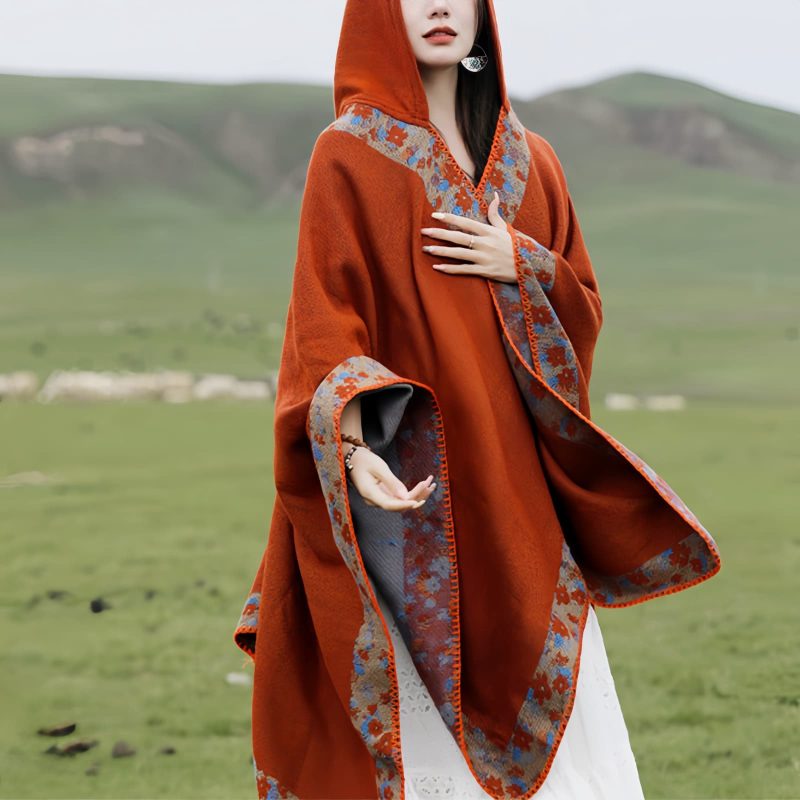 Tibetan Small Floral Hooded Shawl Tibetan Small Floral Hooded Shawl