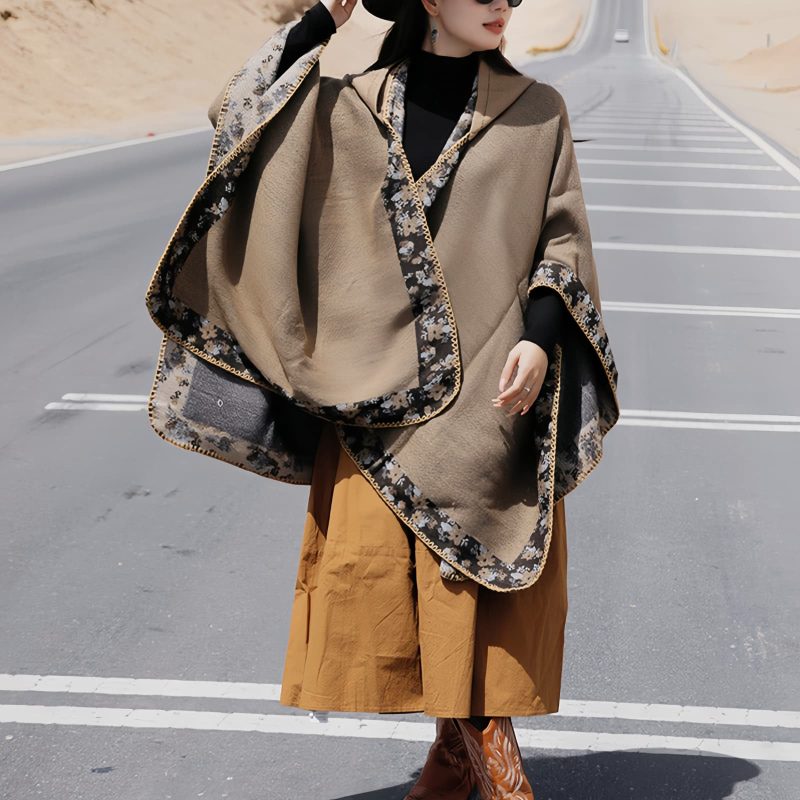 Tibetan Small Floral Hooded Shawl Tibetan Small Floral Hooded Shawl