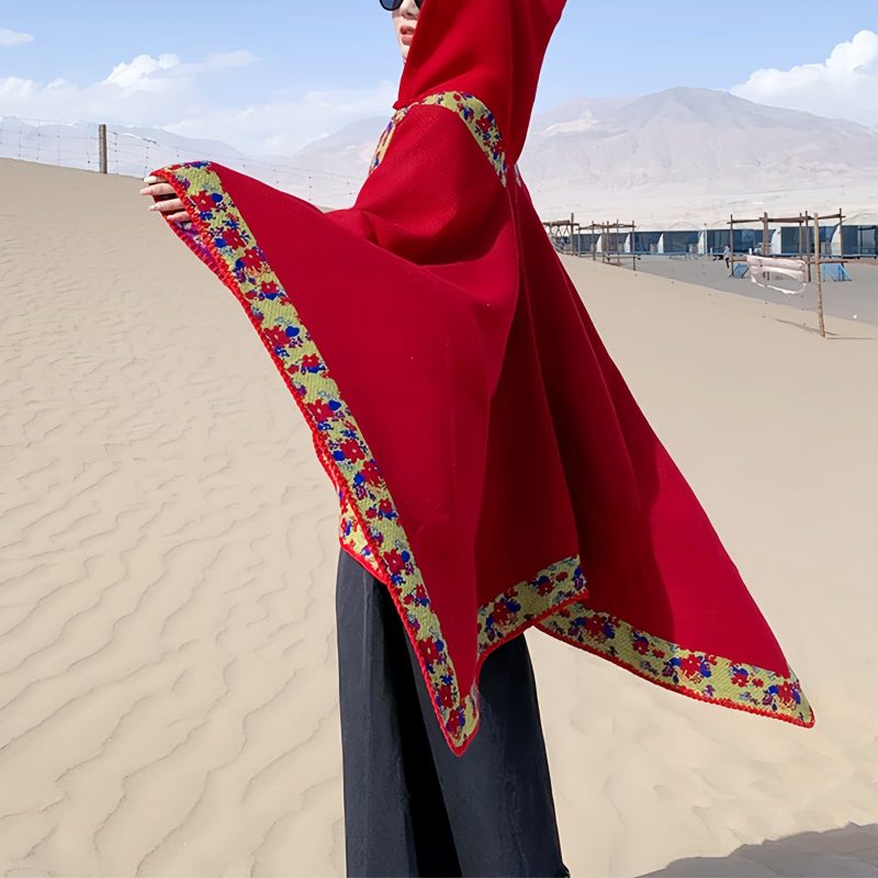 Tibetan Small Floral Hooded Shawl Tibetan Small Floral Hooded Shawl