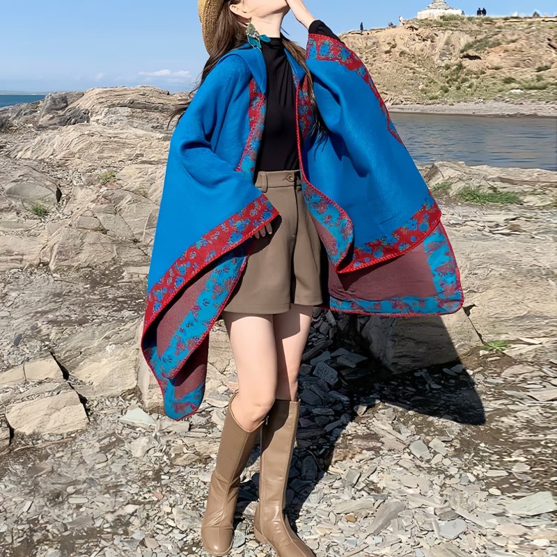 Tibetan Small Floral Hooded Shawl Tibetan Small Floral Hooded Shawl