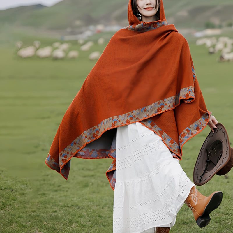 Tibetan Small Floral Hooded Shawl Tibetan Small Floral Hooded Shawl