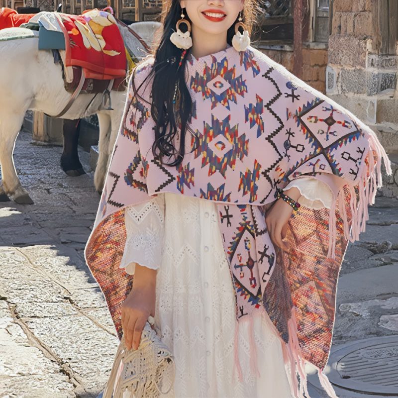 Tibetan Polyester Striped Shawl Wrap Tibetan Polyester Striped Shawl Wrap