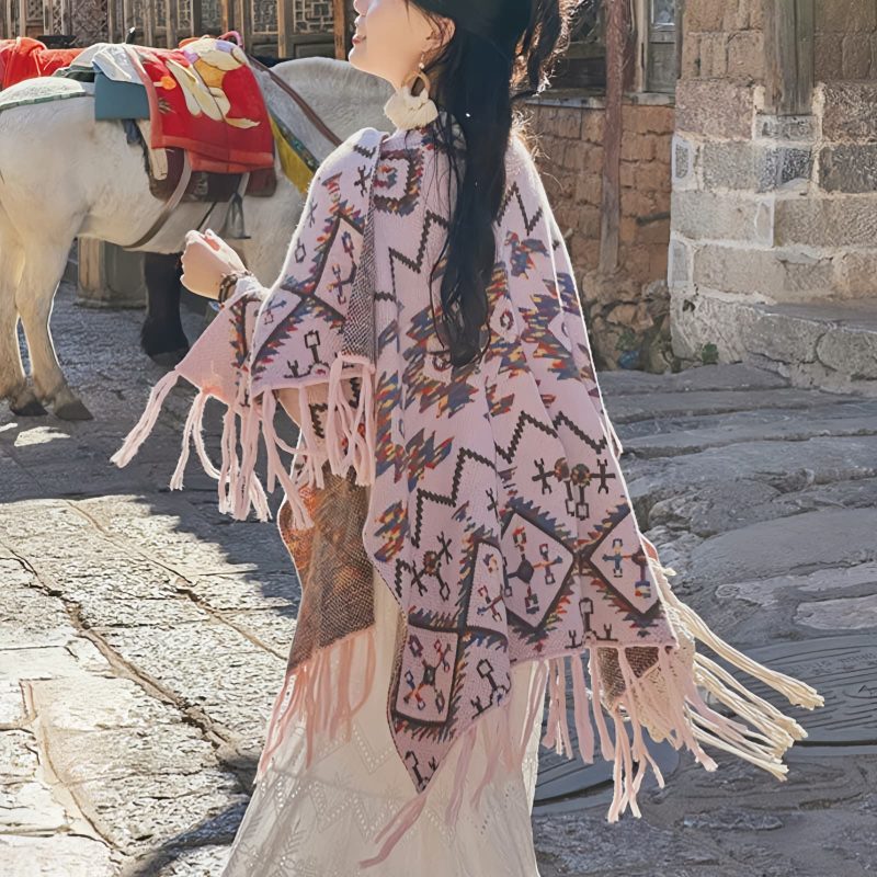 Tibetan Polyester Striped Shawl Wrap Tibetan Polyester Striped Shawl Wrap
