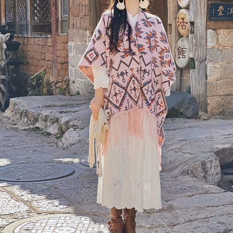 Tibetan Polyester Striped Shawl Wrap Tibetan Polyester Striped Shawl Wrap