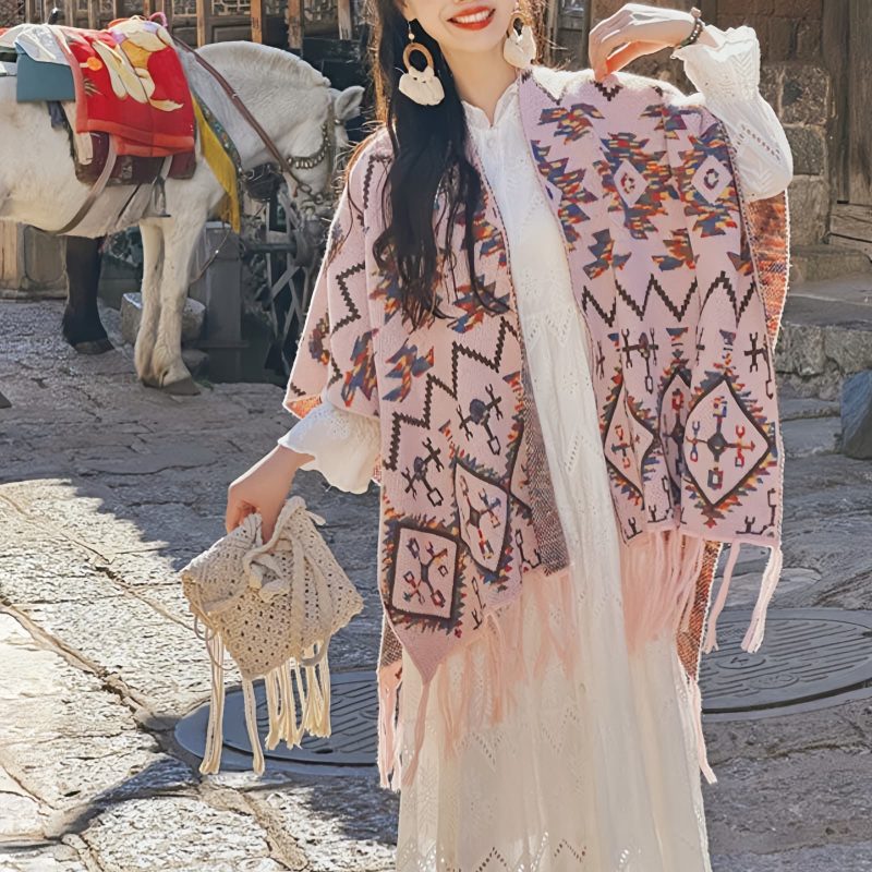 Tibetan Polyester Striped Shawl Wrap Tibetan Polyester Striped Shawl Wrap