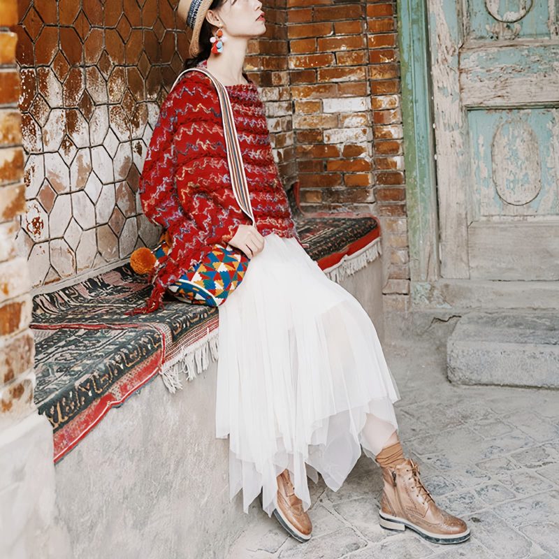 Tibetan Striped Pullover Tassel Shawl Tibetan Striped Pullover Tassel Shawl