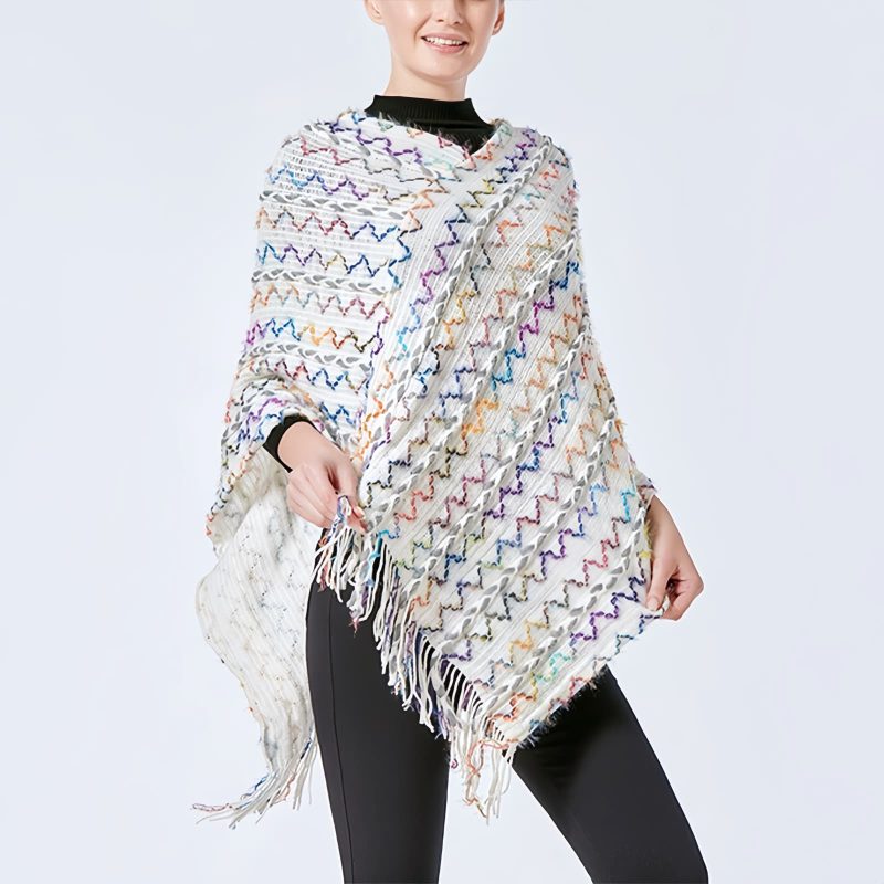 Tibetan Striped Pullover Tassel Shawl Tibetan Striped Pullover Tassel Shawl
