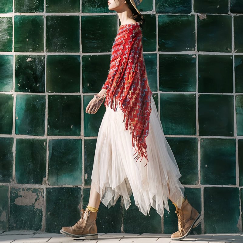 Tibetan Striped Pullover Tassel Shawl Tibetan Striped Pullover Tassel Shawl