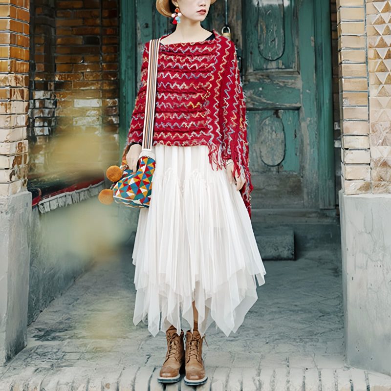 Tibetan Striped Pullover Tassel Shawl Tibetan Striped Pullover Tassel Shawl