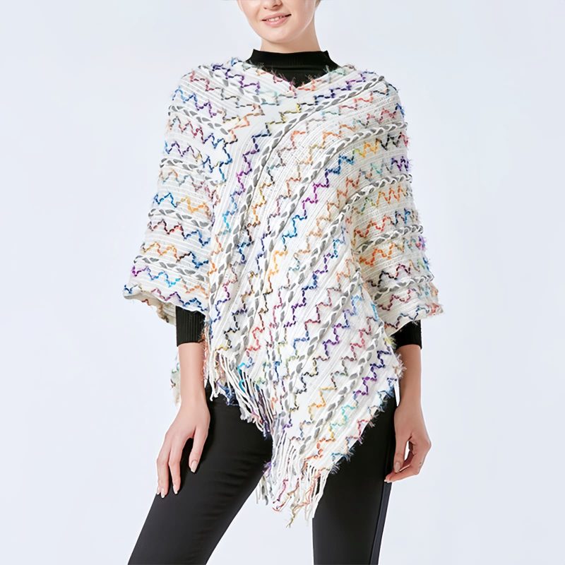 Tibetan Striped Pullover Tassel Shawl Tibetan Striped Pullover Tassel Shawl