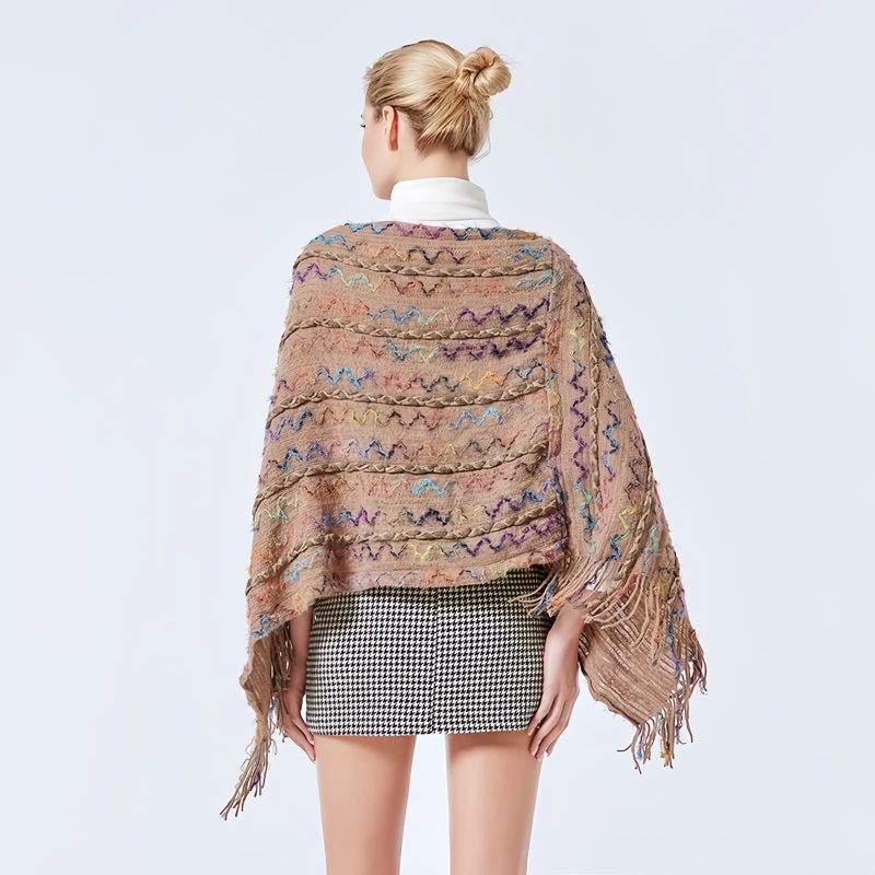 Tibetan Striped Pullover Tassel Shawl Tibetan Striped Pullover Tassel Shawl
