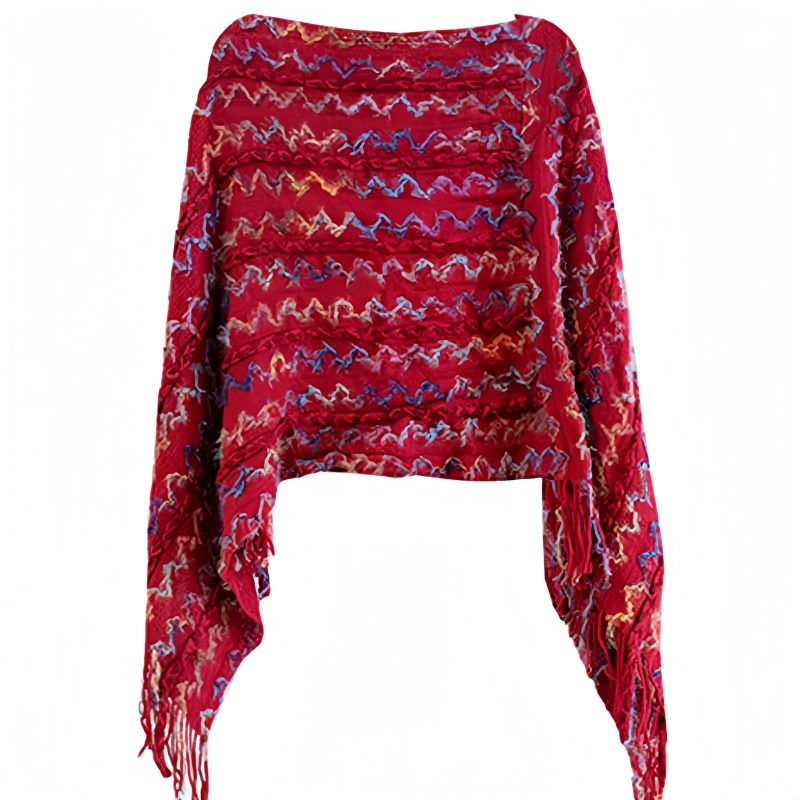 Tibetan Striped Pullover Tassel Shawl Tibetan Striped Pullover Tassel Shawl