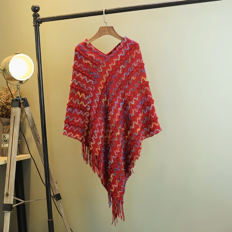 Tibetan Striped Pullover Tassel Shawl Tibetan Striped Pullover Tassel Shawl