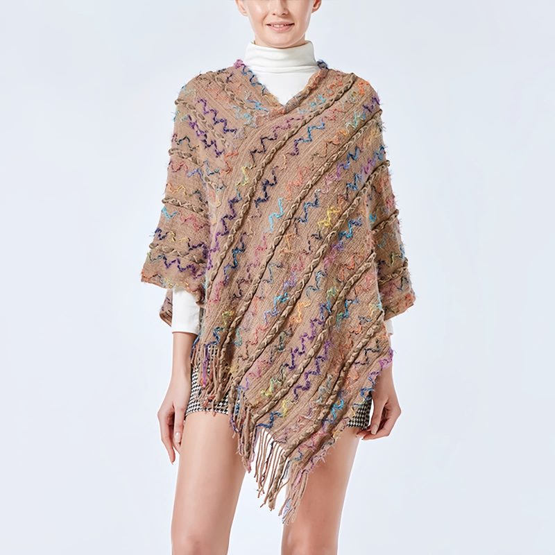 Tibetan Striped Pullover Tassel Shawl Tibetan Striped Pullover Tassel Shawl