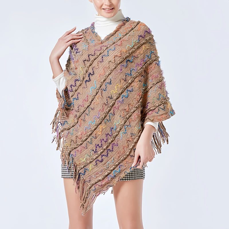 Tibetan Striped Pullover Tassel Shawl Tibetan Striped Pullover Tassel Shawl