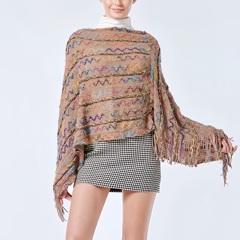 Tibetan Striped Pullover Tassel Shawl Tibetan Striped Pullover Tassel Shawl