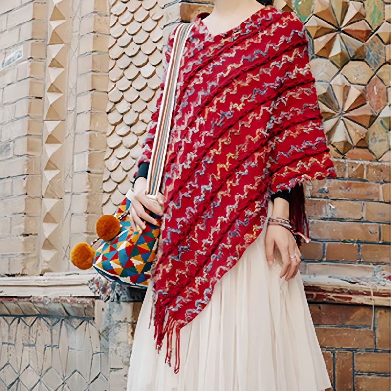 Tibetan Striped Pullover Tassel Shawl Tibetan Striped Pullover Tassel Shawl