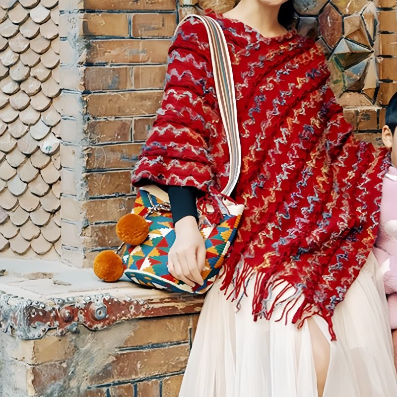 Tibetan Striped Pullover Tassel Shawl Tibetan Striped Pullover Tassel Shawl