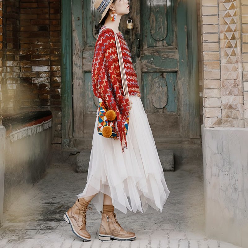 Tibetan Striped Pullover Tassel Shawl Tibetan Striped Pullover Tassel Shawl