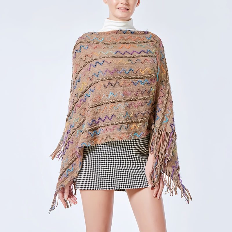 Tibetan Striped Pullover Tassel Shawl Tibetan Striped Pullover Tassel Shawl