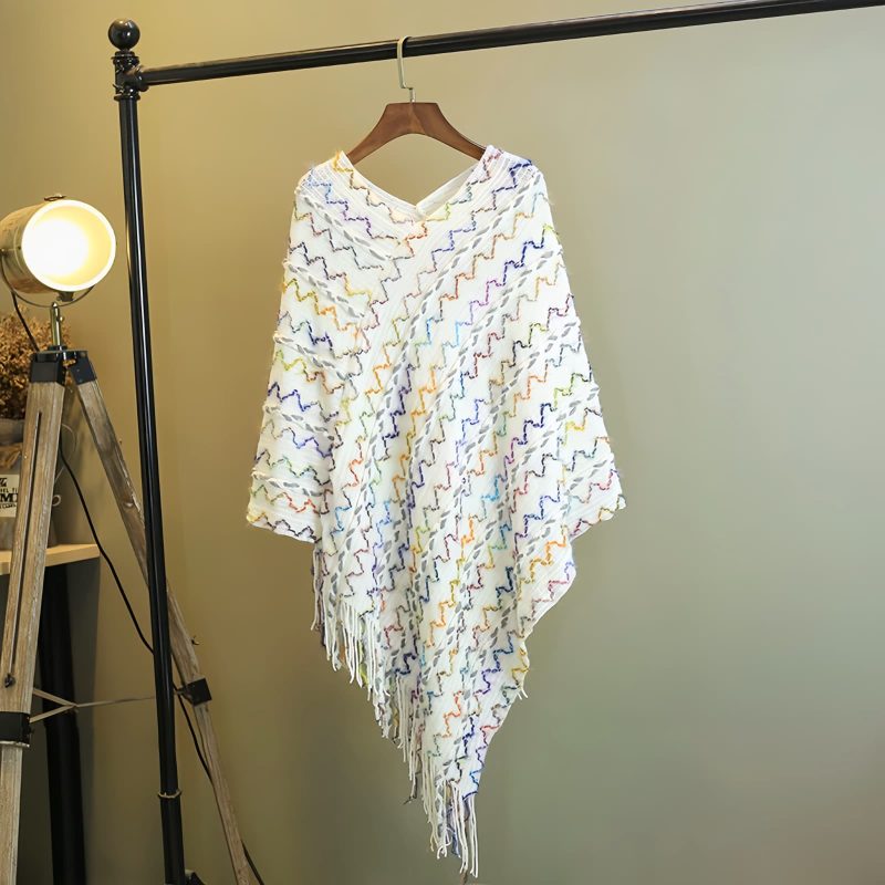 Tibetan Striped Pullover Tassel Shawl Tibetan Striped Pullover Tassel Shawl
