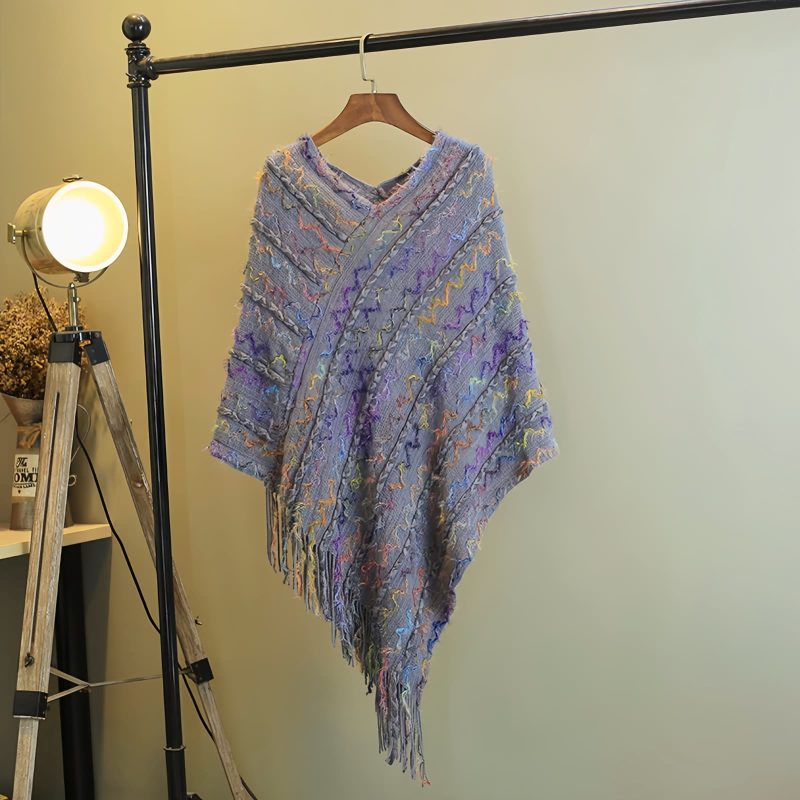 Tibetan Striped Pullover Tassel Shawl Tibetan Striped Pullover Tassel Shawl