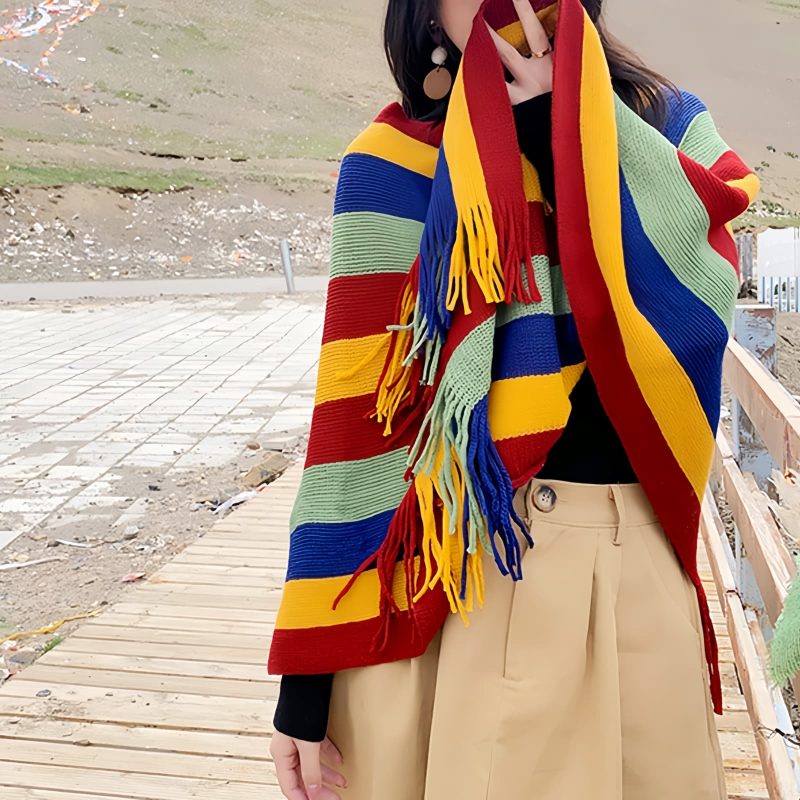 Tibetan Tassel Design Cozy Travel Shawl Tibetan Tassel Design Cozy Travel Shawl