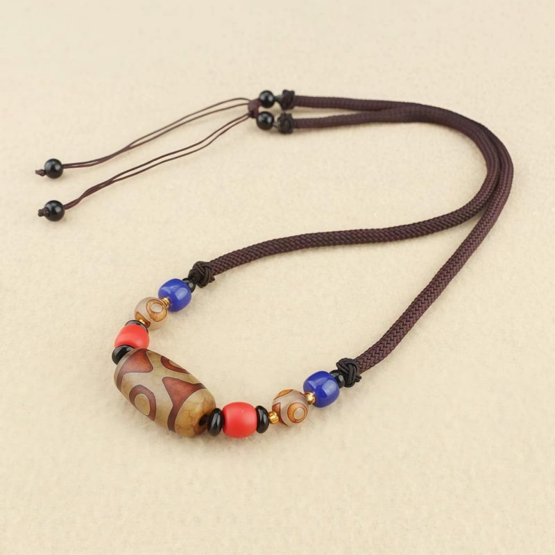 Tibetan Three-Eye Dzi Bead Protection Necklace Tibetan Three-Eye Dzi Bead Protection Necklace