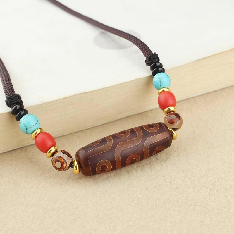 Tibetan Three-Eye Dzi Bead Protection Necklace Tibetan Three-Eye Dzi Bead Protection Necklace