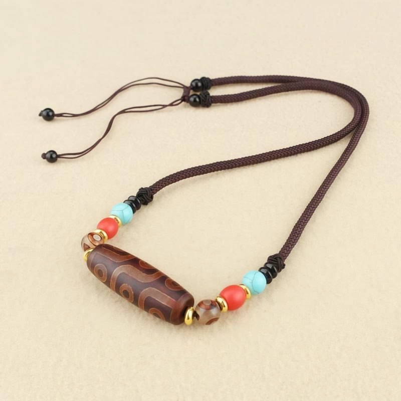 Tibetan Three-Eye Dzi Bead Protection Necklace Tibetan Three-Eye Dzi Bead Protection Necklace