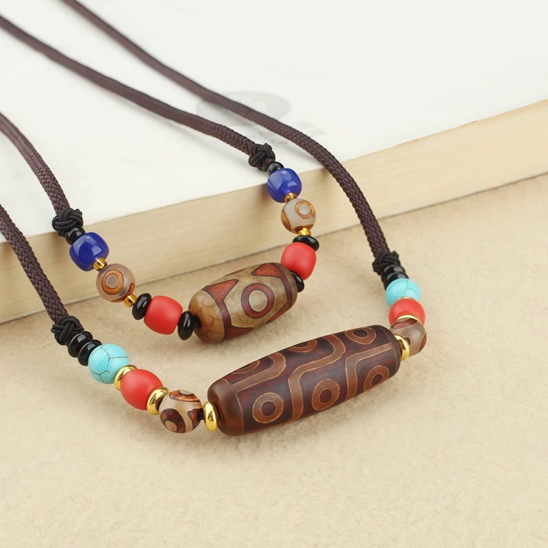 Tibetan Three-Eye Dzi Bead Protection Necklace Tibetan Three-Eye Dzi Bead Protection Necklace