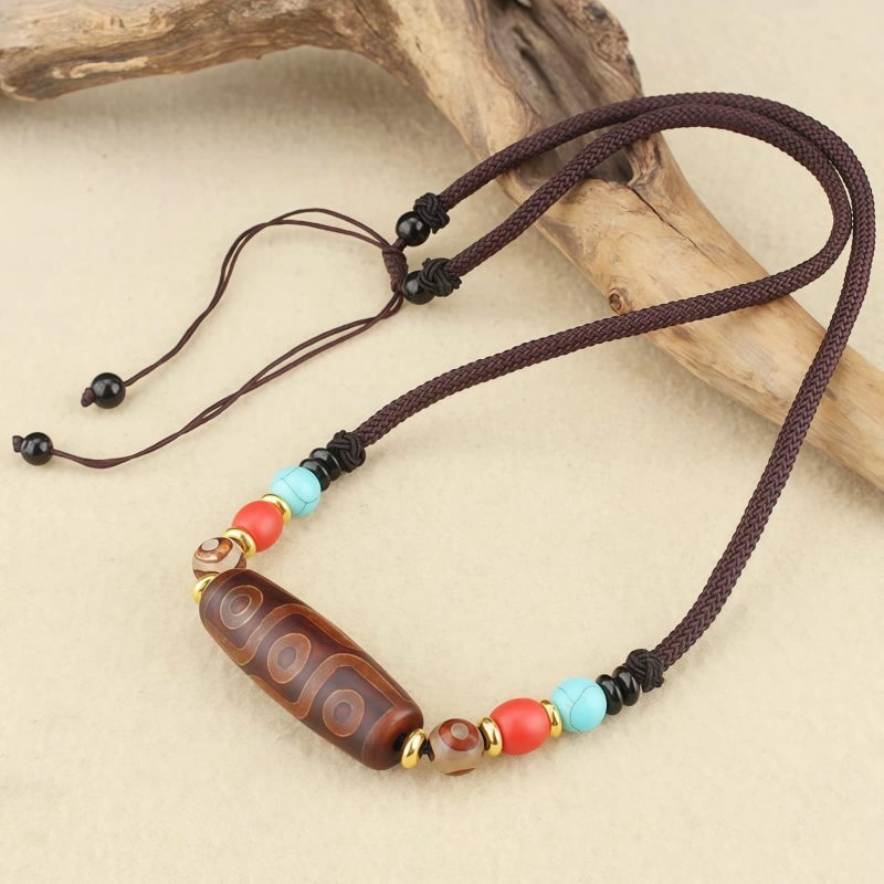 Tibetan Three-Eye Dzi Bead Protection Necklace Tibetan Three-Eye Dzi Bead Protection Necklace