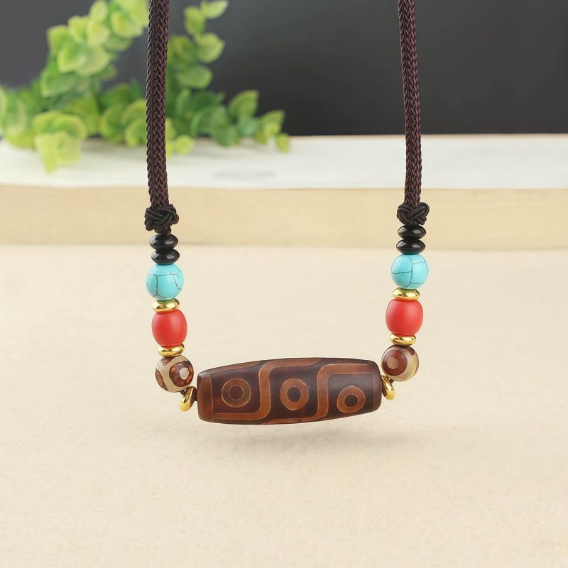 Tibetan Three-Eye Dzi Bead Protection Necklace Tibetan Three-Eye Dzi Bead Protection Necklace