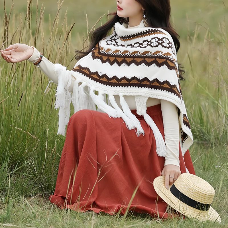 Tibetan Triangular Striped Tassel Shawl Tibetan Triangular Striped Tassel Shawl