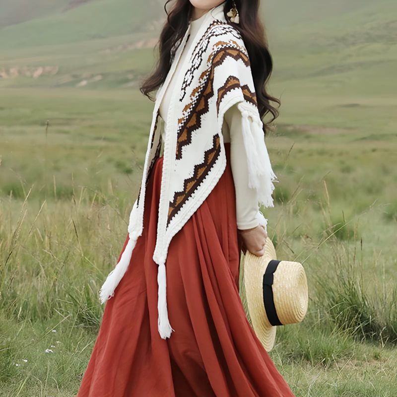 Tibetan Triangular Striped Tassel Shawl Tibetan Triangular Striped Tassel Shawl