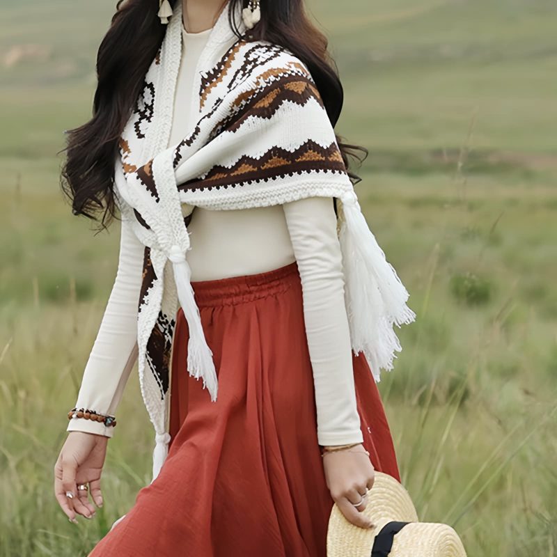 Tibetan Triangular Striped Tassel Shawl Tibetan Triangular Striped Tassel Shawl