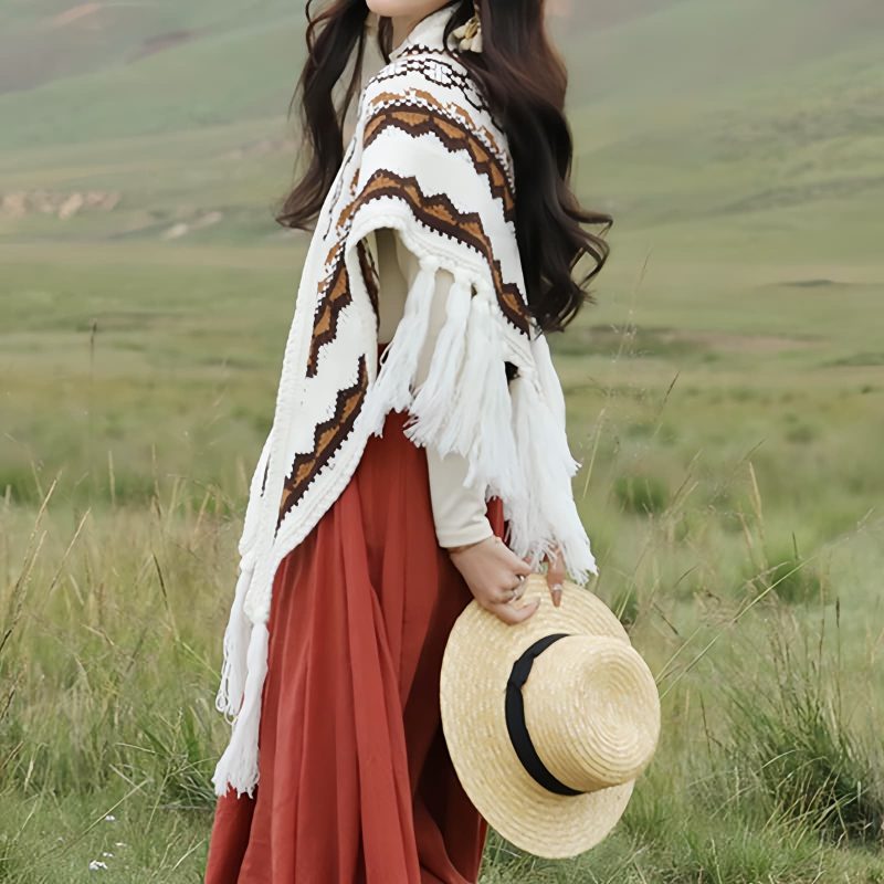 Tibetan Triangular Striped Tassel Shawl Tibetan Triangular Striped Tassel Shawl