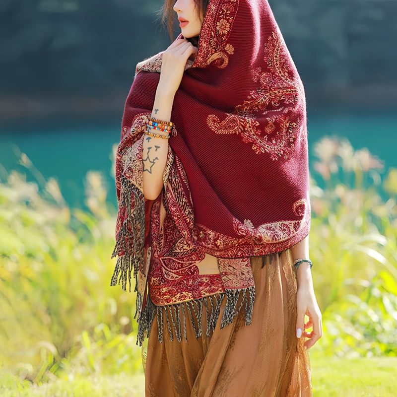 Tibetan Vine Leaves Pattern Shawl Tibetan Vine Leaves Pattern Shawl