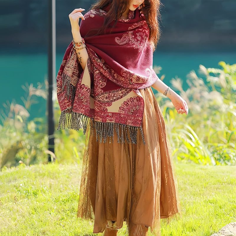 Tibetan Vine Leaves Pattern Shawl Tibetan Vine Leaves Pattern Shawl