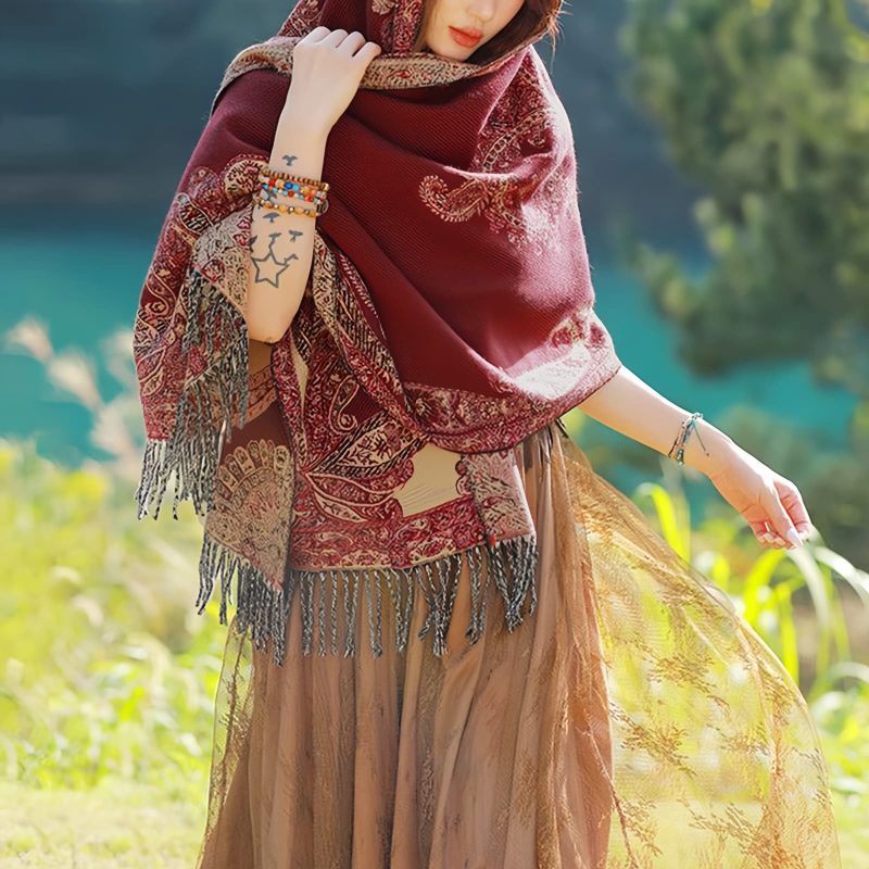 Tibetan Vine Leaves Pattern Shawl Tibetan Vine Leaves Pattern Shawl
