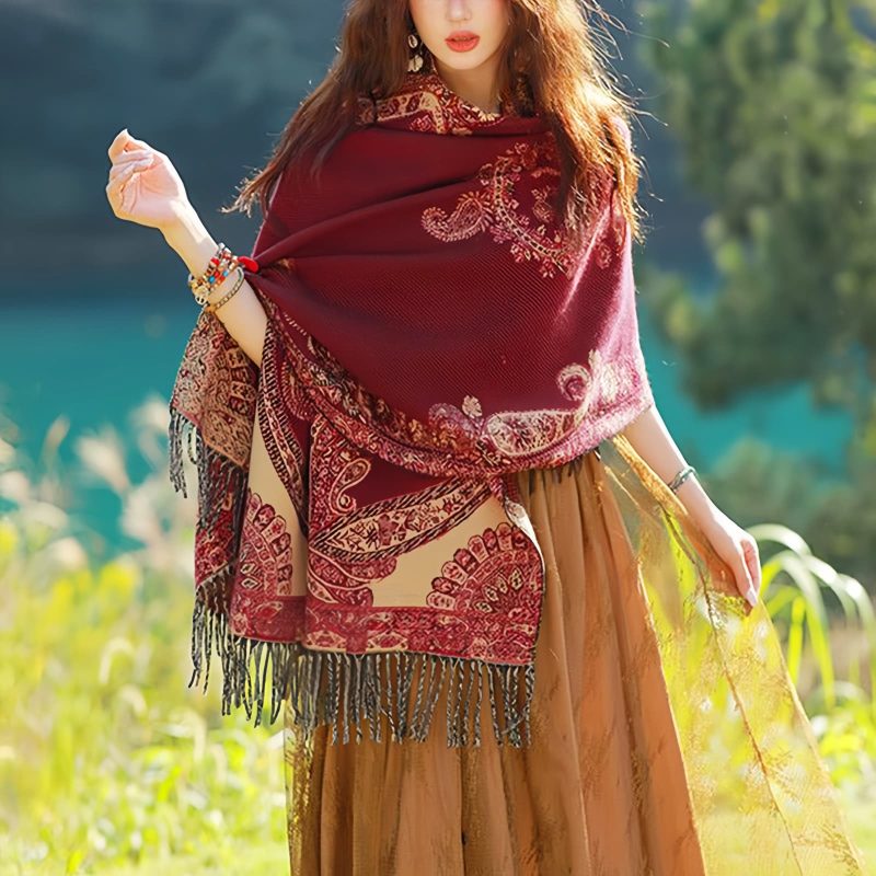 Tibetan Vine Leaves Pattern Shawl Tibetan Vine Leaves Pattern Shawl
